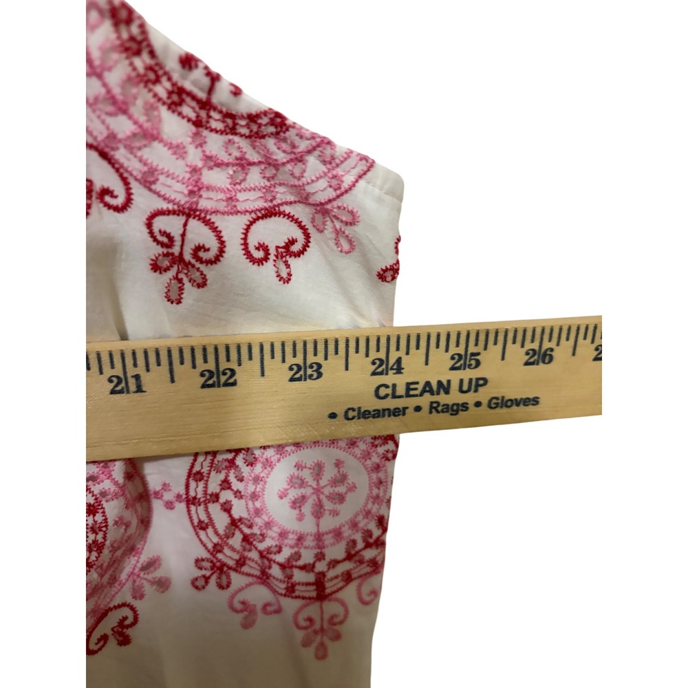 Talbots Plus Womens 2X Pink Red Medallion Embroidered Cotton Sleeveless Top Tank - Picture 4 of 7